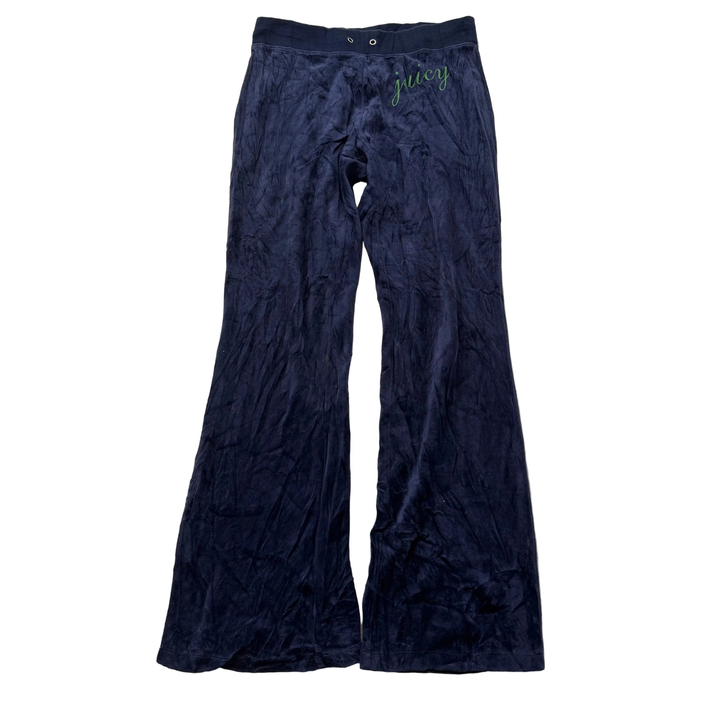 Juicy Couture Women's Midnight Blue Velour Flare Track Pant Low Rise Logo Size M