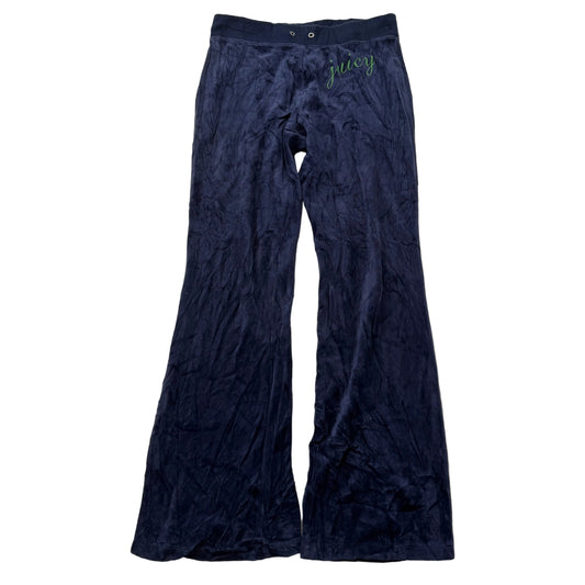 Juicy Couture Women's Midnight Blue Velour Flare Track Pant Low Rise Logo Size M