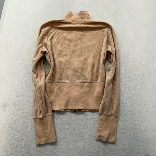 Bebe Women's Camel Velour Full Zip Track Jacket Rhinestones Logo Preppy Size L