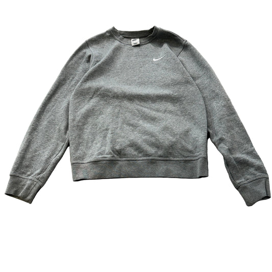 Nike Men Gray Fleece Sweatshirt Crewneck Embroidered Swoosh Logo Athletic Size S