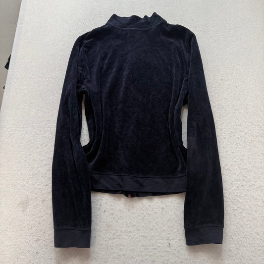 Juicy Couture Women's Jet Black Velour Zip-Up Track Jacket Mock Neck Y2k Size XL