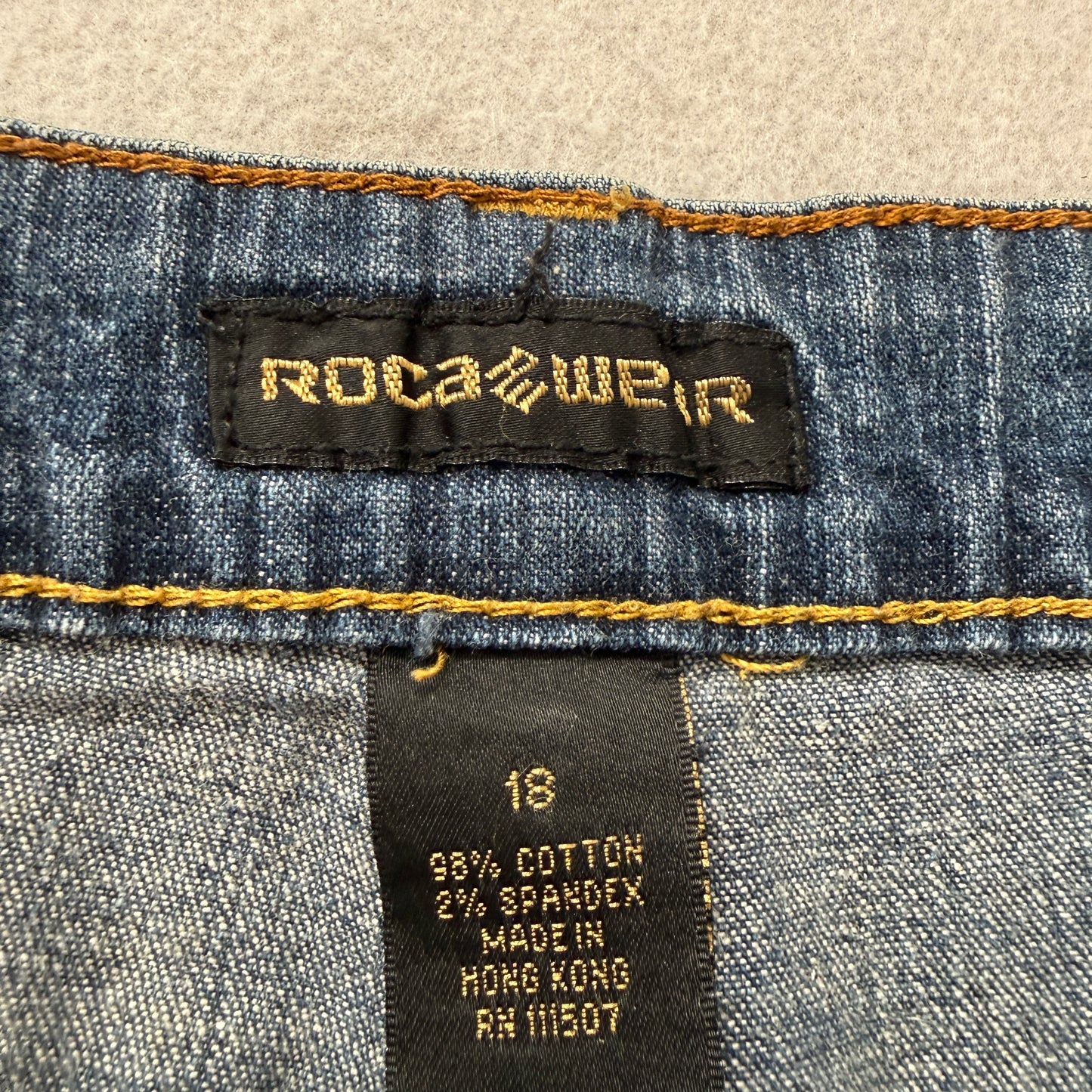 Rocawear Women Blue Straight Denim Jeans Zip-Fly Pockets Stretch Classic Size 18