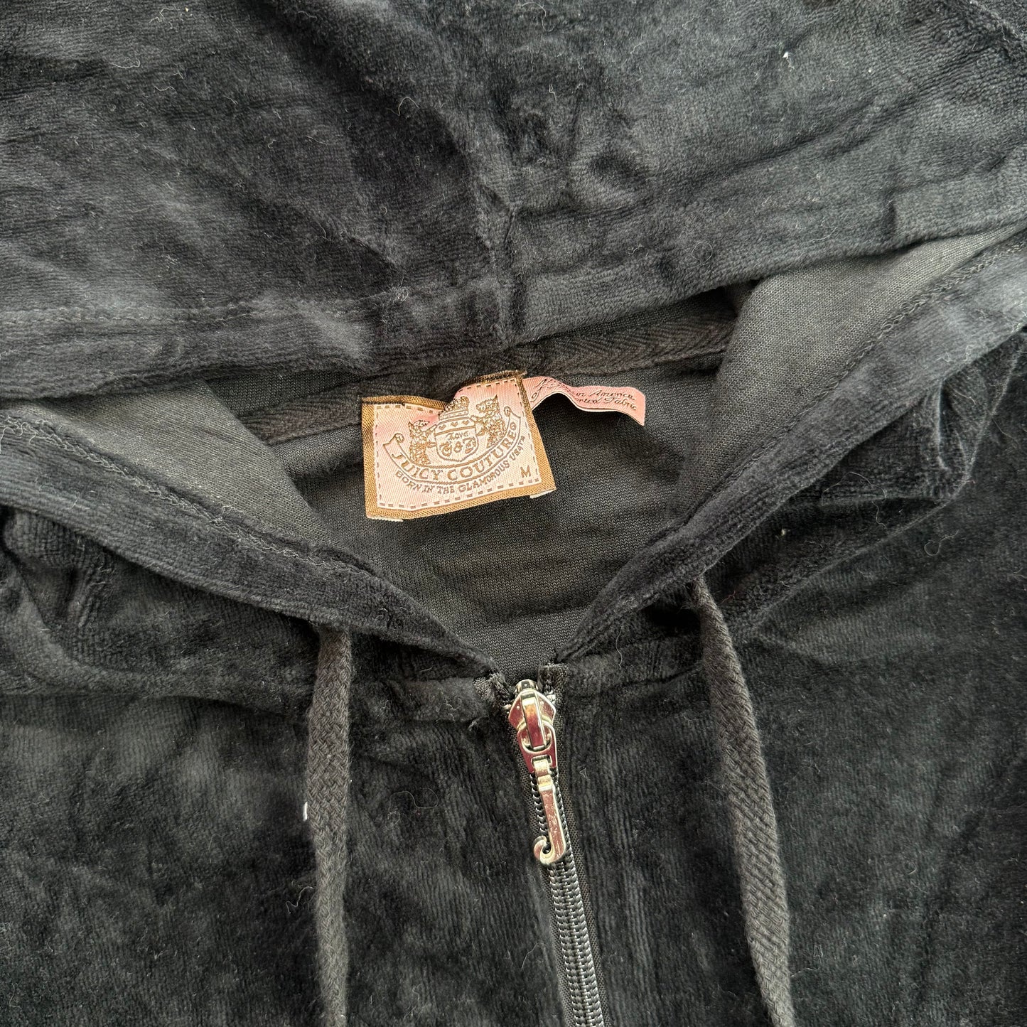 Juicy Couture Women Black Velour Tracksuit Set Zip-Up Hoodie & Flare Pant Size M