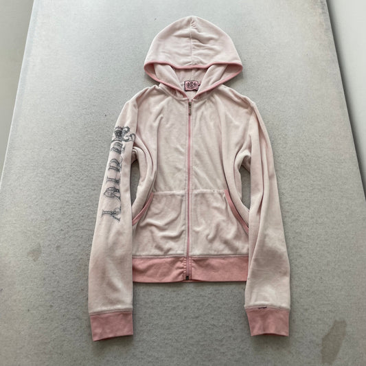 Juicy Couture "Juicy Highness" Women's Pink Velour Zip-Up Hoodie Graphic Size XL