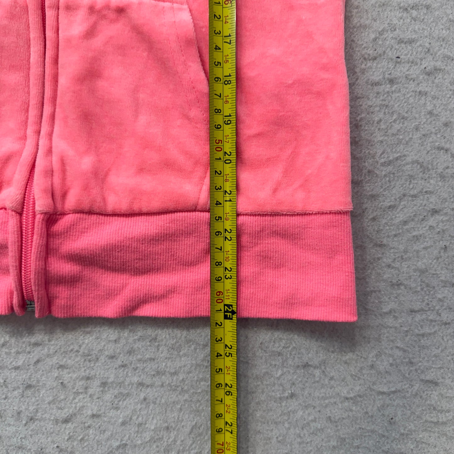 Vintage Juicy Couture Women's Pink Velour Zip-Up Hoodie Drawstring Pocket Size S