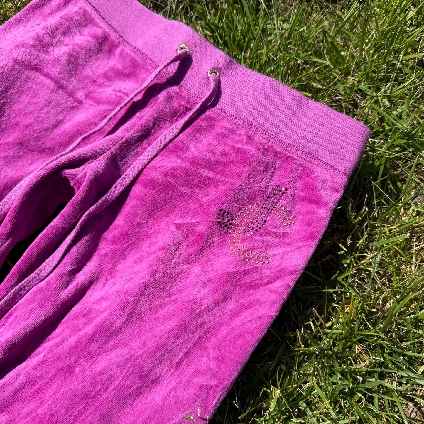 Juicy Couture Womens Magenta Velour Flared Track Pant Rhinestones Design Size XS