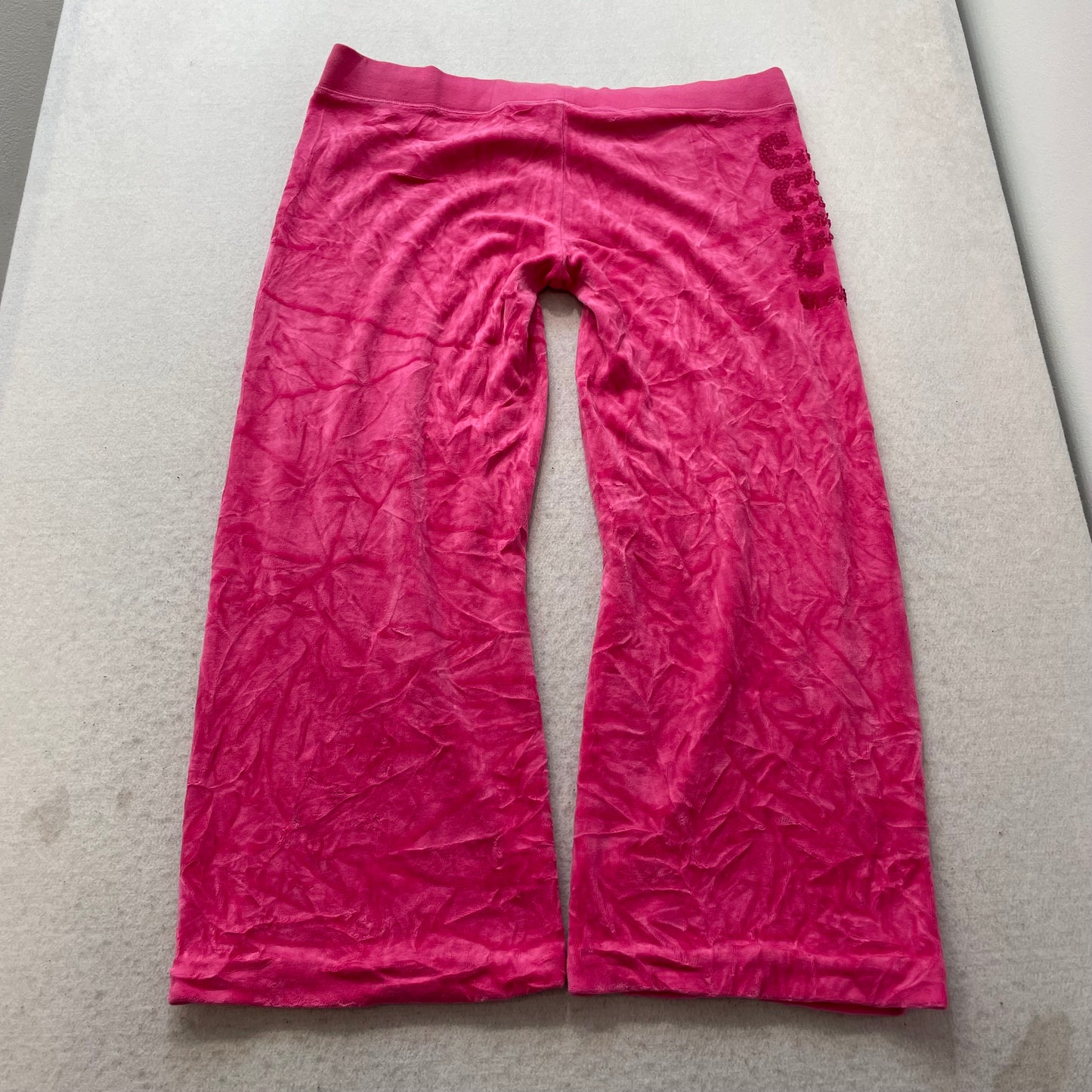 Juicy Couture Women's Hot Pink Velour Flared Leg Track Pant Sequins Logo Size XL