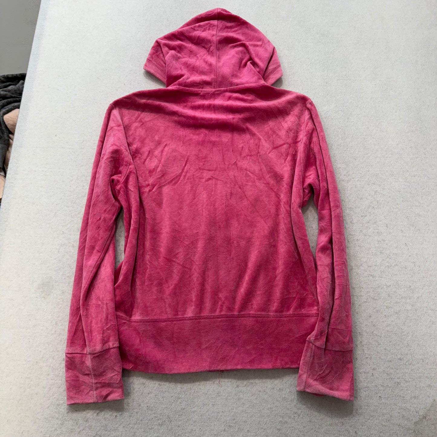 Paul Frank Women's Cranberry Velour Zip Up Hoodie Embroidered Monkey Logo Size M