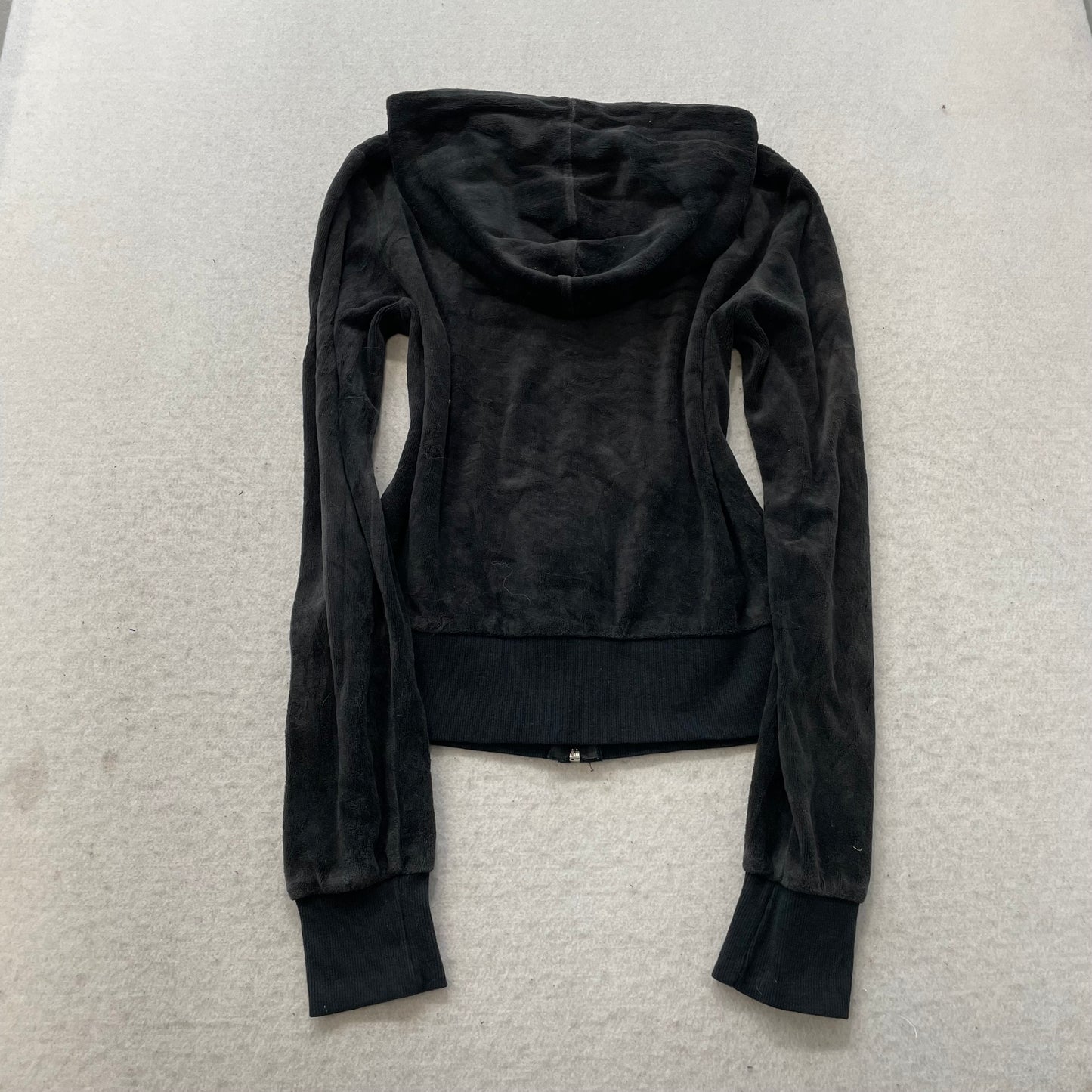 Vintage Juicy Couture Women's Black Velour Tracksuit Set Hoodie & Pant Size S