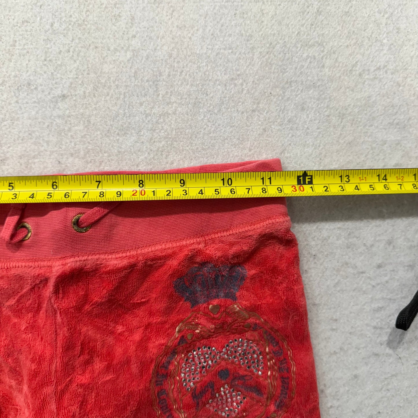 Juicy Couture Women's Cherry Red Velour Flared Track Pant Rhinestone Logo Size 7