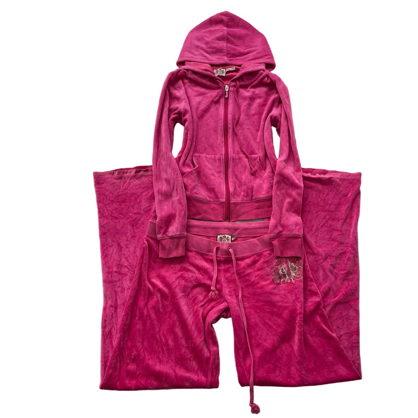 Vintage Juicy Couture Women Hot Pink Velour Tracksuit Set Hoodie & Pant Size S/M