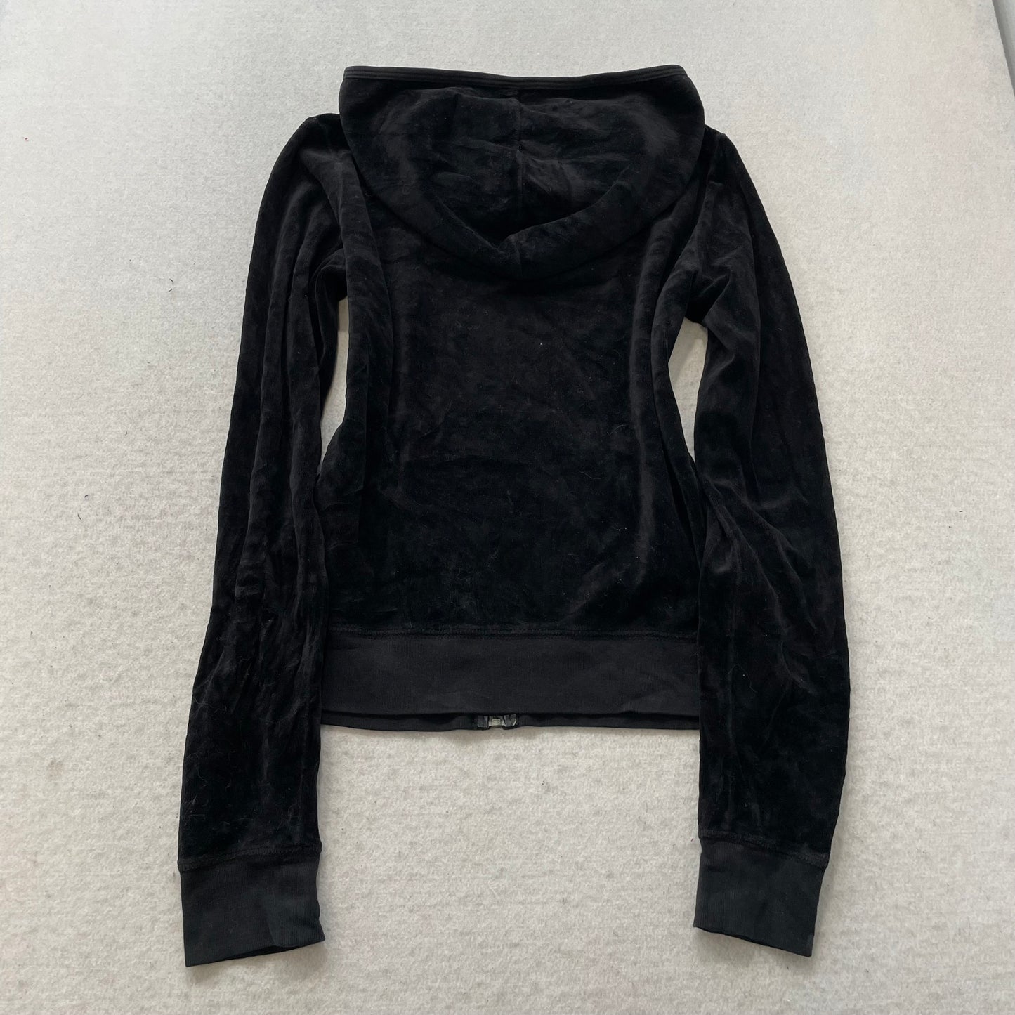 Vtg Juicy Couture Women's Black Velour Tracksuit Set Hoodie & Flared Pant Size L