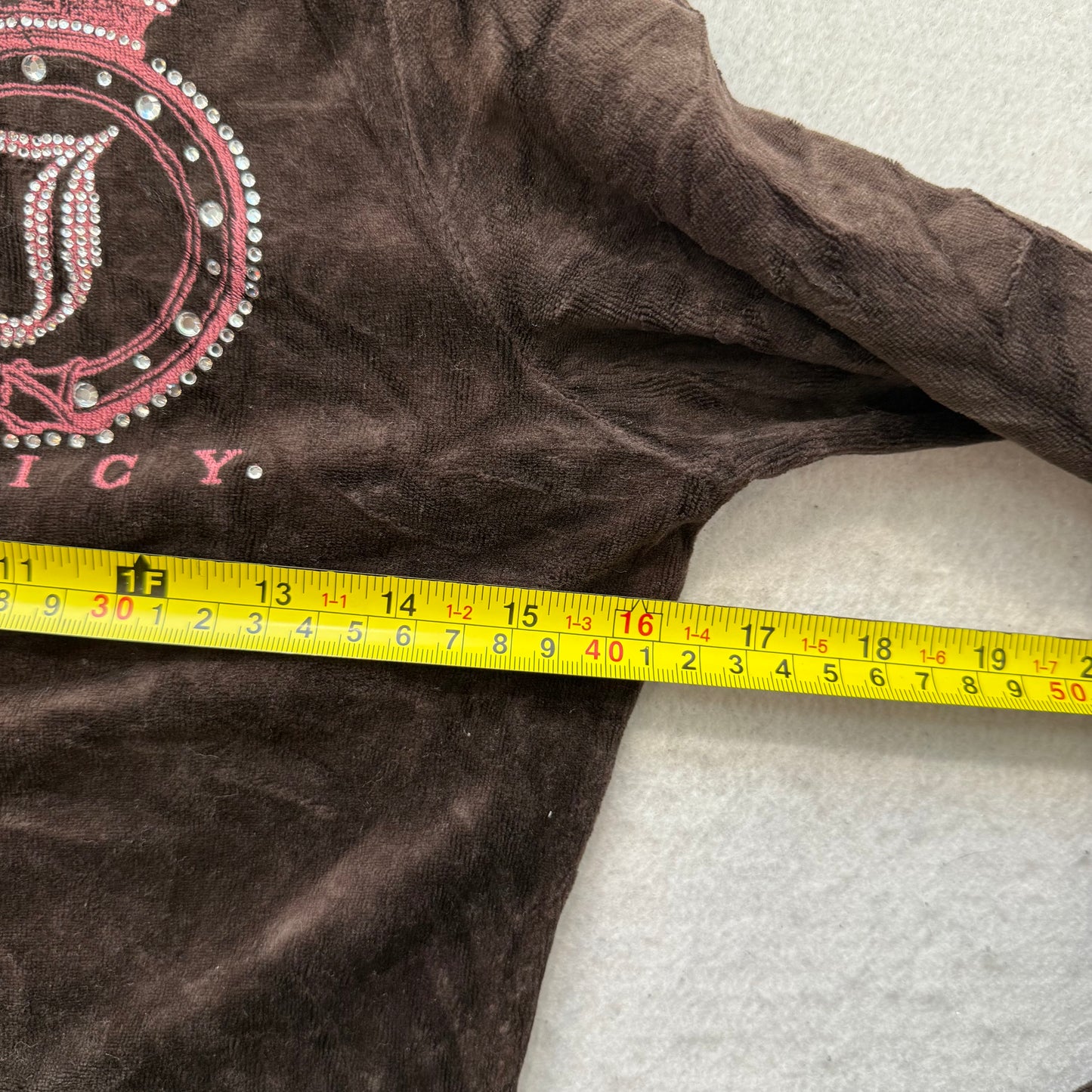 Vintage Juicy Couture Women's Brown Velour Zip Up Hoodie Rhinestones Logo Size S