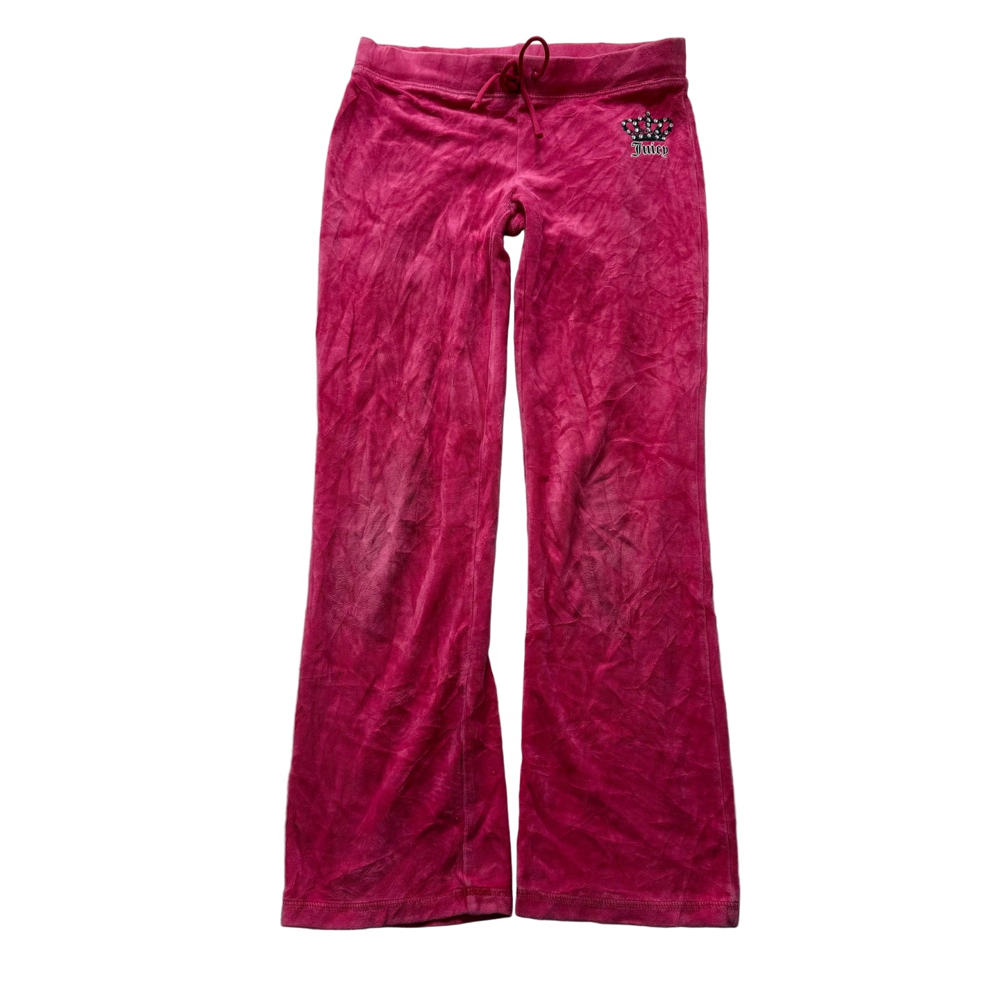 Juicy Couture Women's Cerise Pink Flared Track Pant Rhinestone Crown Logo Size S
