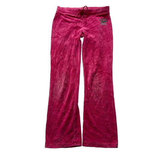 Juicy Couture Women's Cerise Pink Flared Track Pant Rhinestone Crown Logo Size S