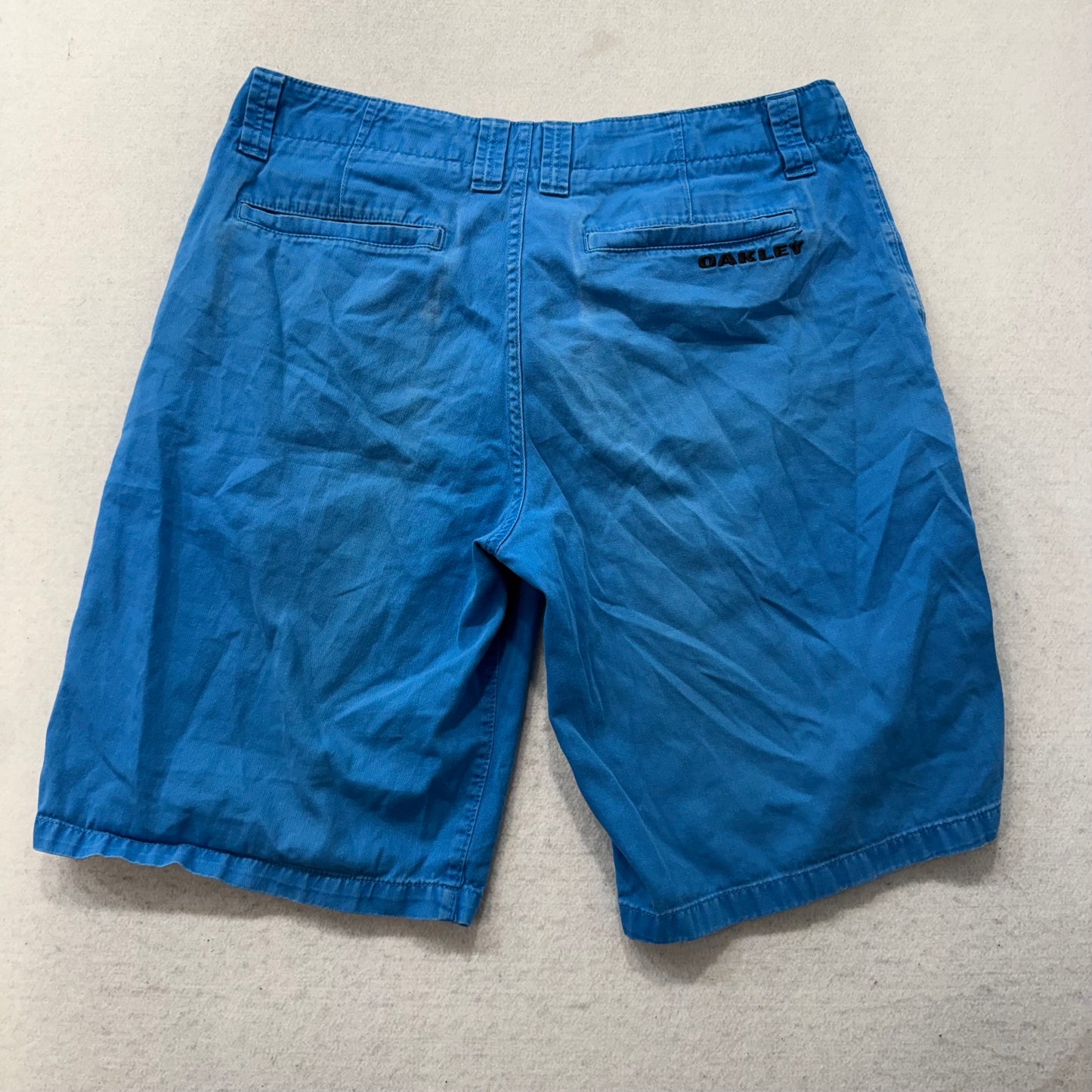 Oakley Men's Bright Blue Cotton Blend Chino Shorts Zip Fly Pockets Logo Size 33