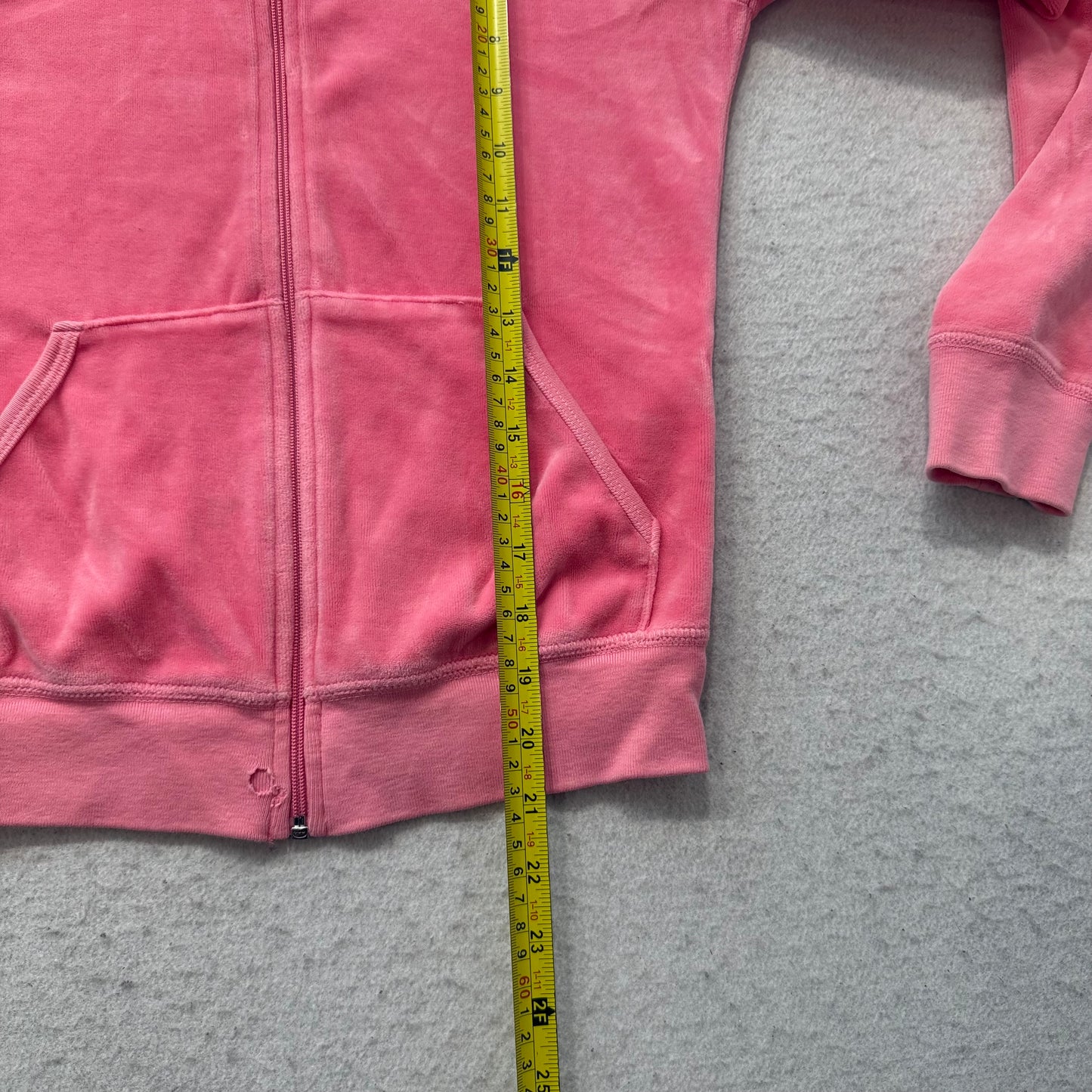 Vintage Juicy Couture Women's Pink Velour Zip-Up Hoodie Loungewear Pocket Size S