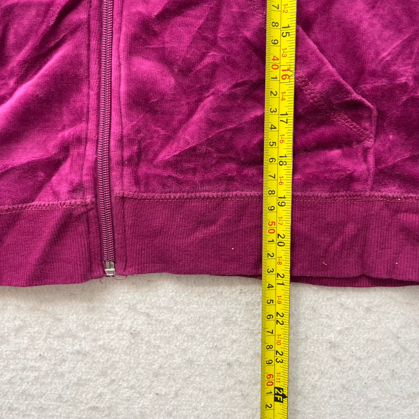 Vintage Juicy Couture Womens Vibrant Magenta Velour Zip-Up Hoodie Pockets Size S
