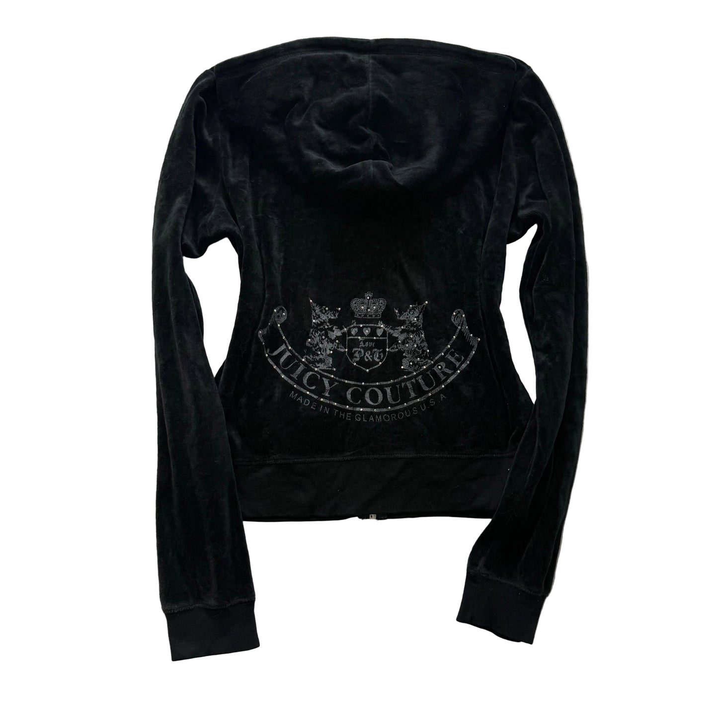 Vintage Juicy Couture Scottie Dogs Women's Black Velour Zip-Up Hoodie Y2k Size S