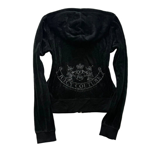 Vintage Juicy Couture Scottie Dogs Women's Black Velour Zip-Up Hoodie Y2k Size S