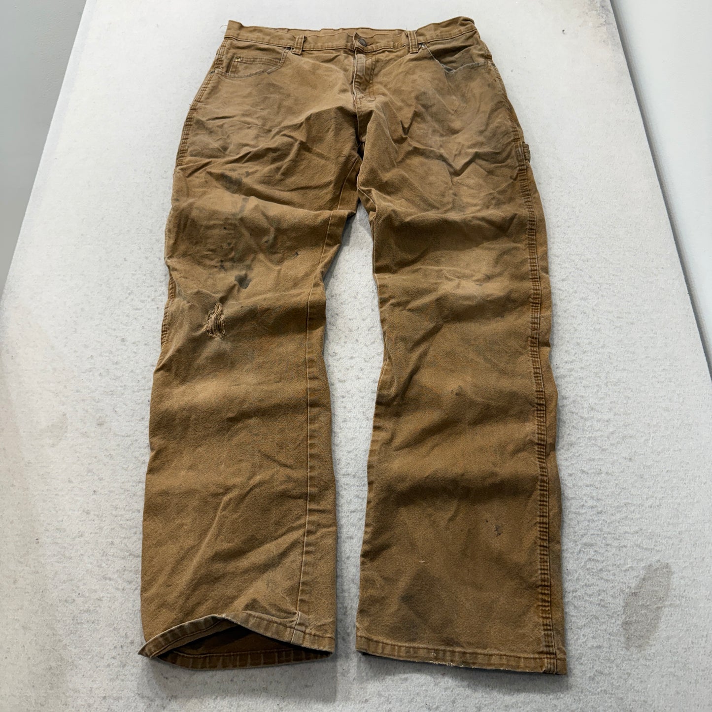 Genuine Dickies Men's Khaki Denim Carpenter Pants Relaxed Fit Pockets Size 33x32