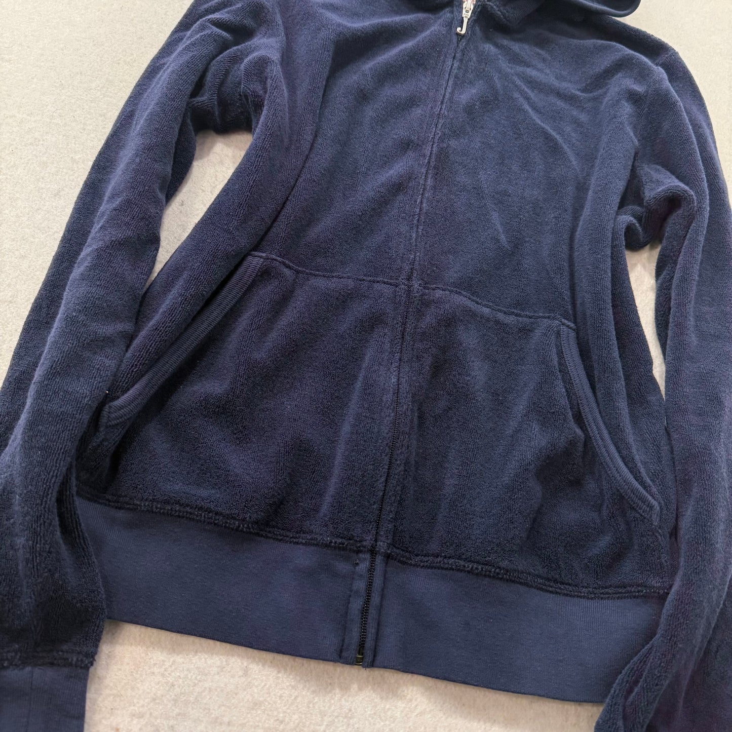 Juicy Couture Women's Navy Blue Terrycloth Full Zip Hoodie Graphic Logo Size XL