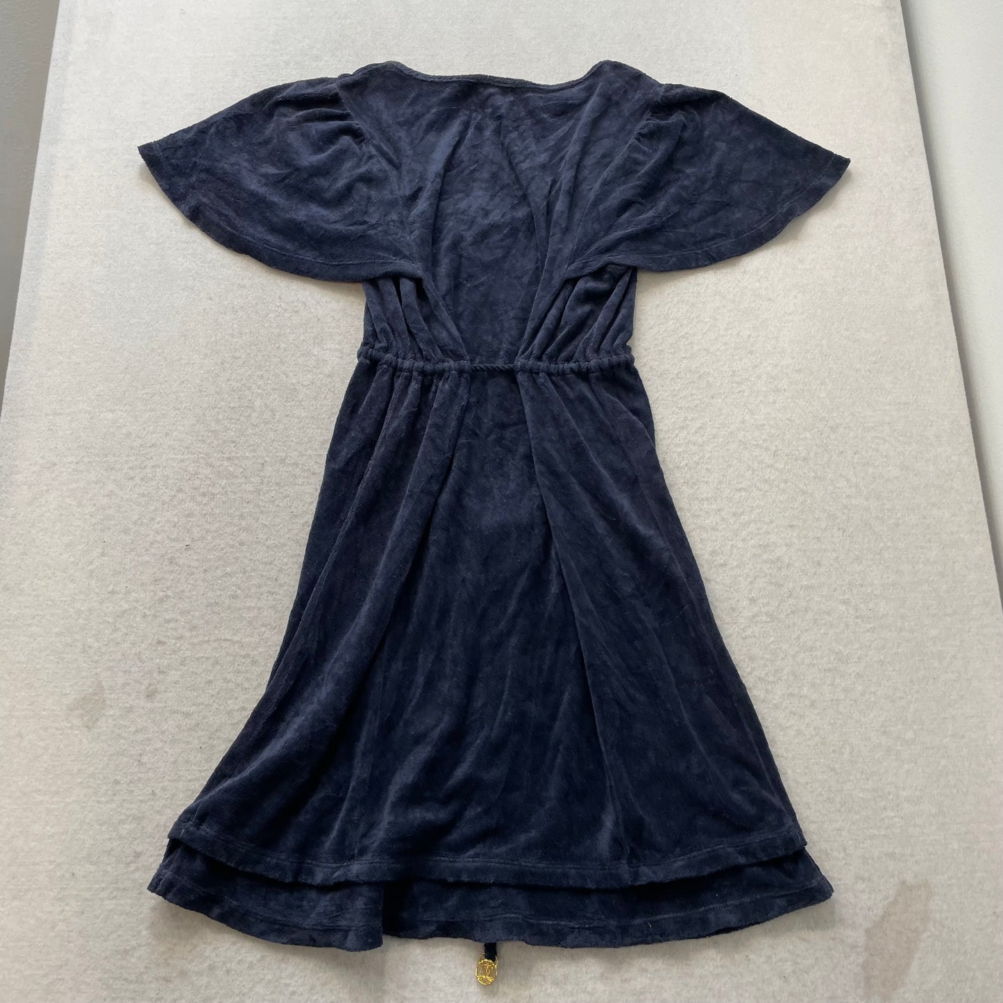 Juicy Couture Women Navy Terry Cloth Midi Dress Tie Waist Flutter Sleeves Size M