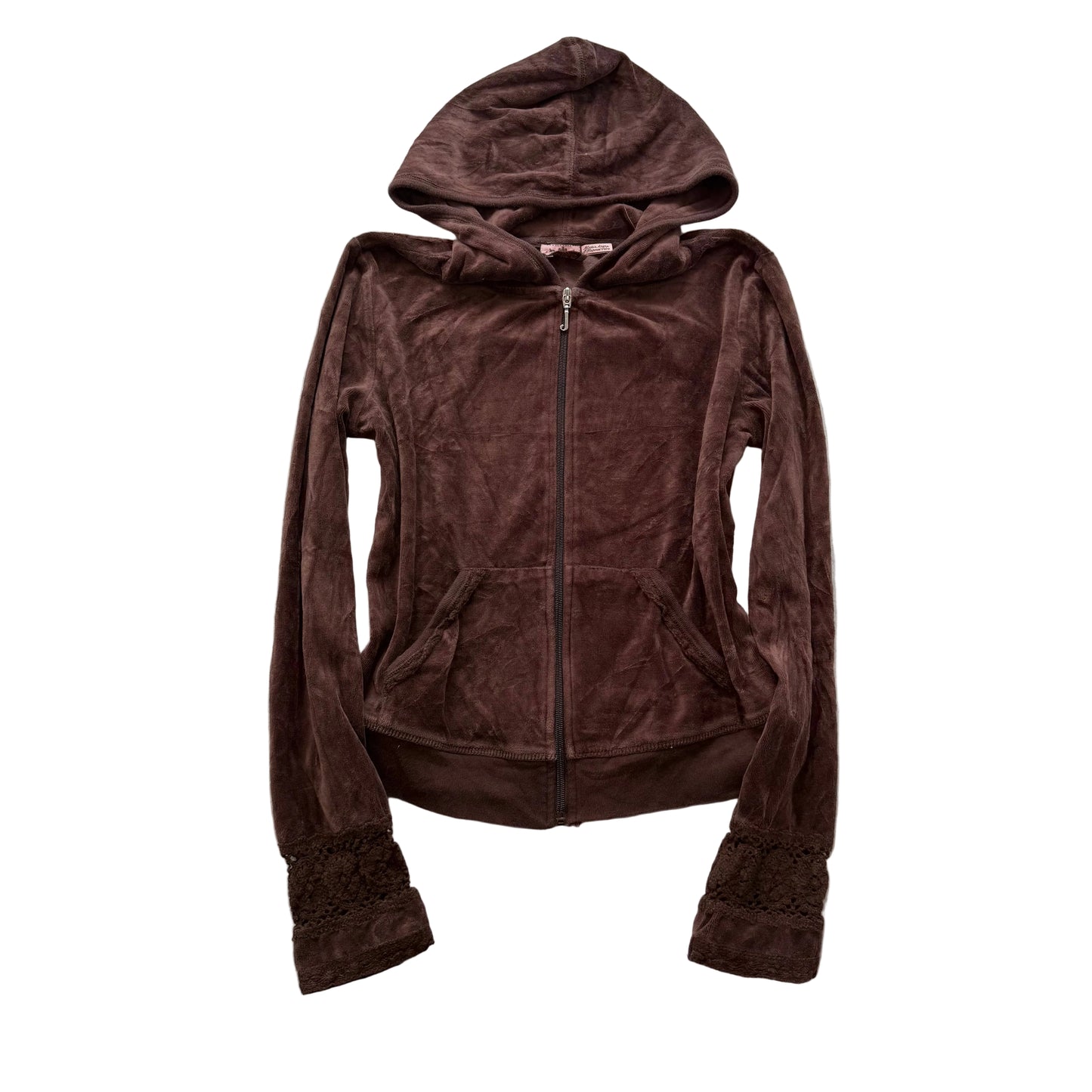Vintage Juicy Couture Womens Brown Velour Zip-Up Hoodie Loungewear Pocket Size S