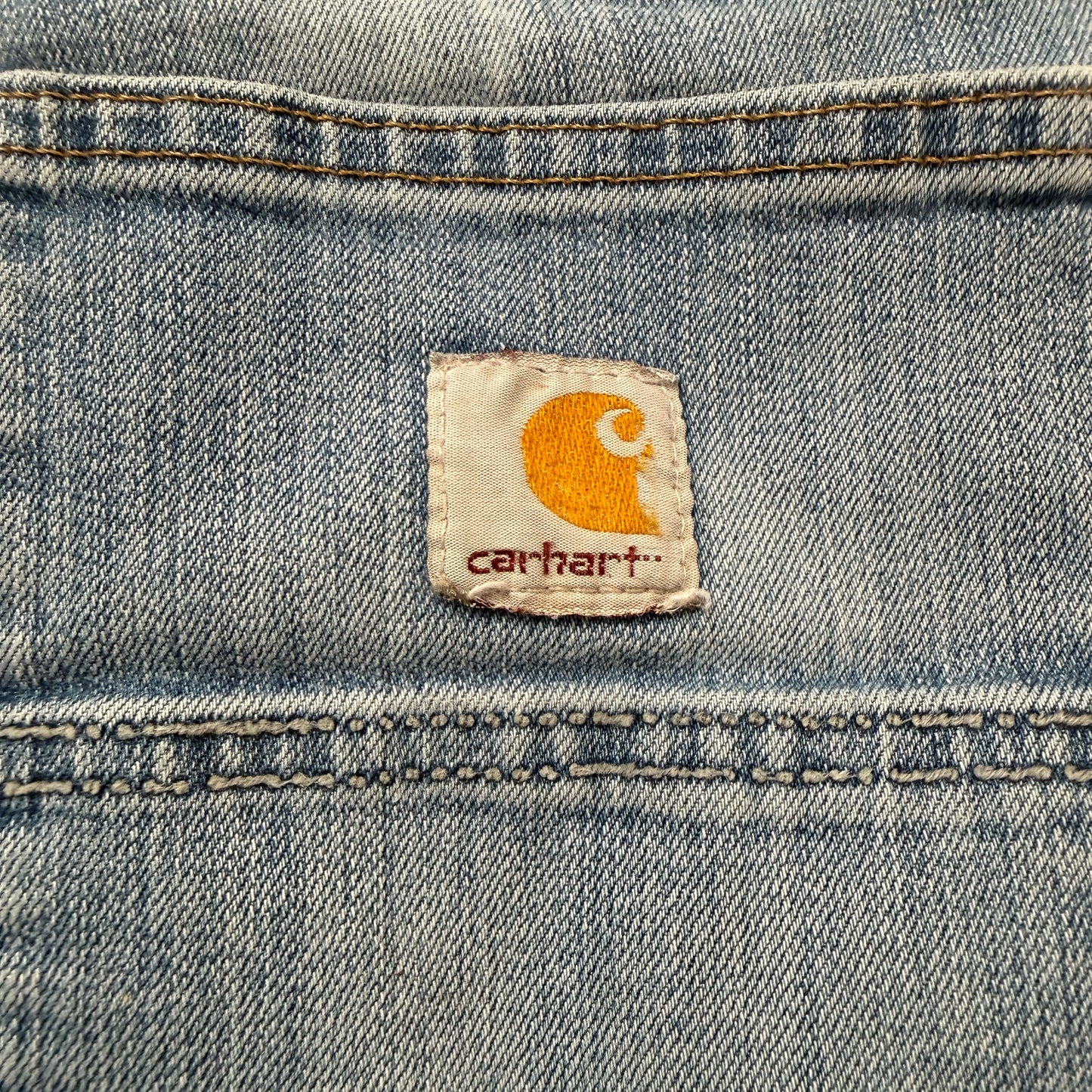 Carhartt Men's Blue Straight Denim Jeans Pockets Paint Splatter Workwear - 38x36