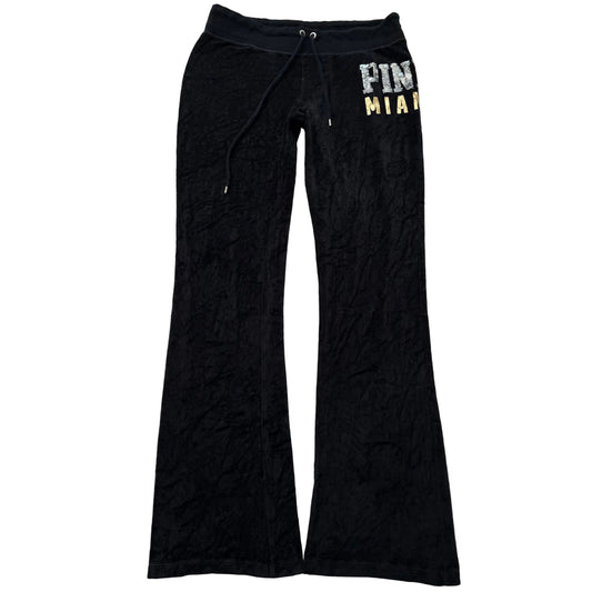 PINK Victoria’s Secret Womens Black Velour Flared Track Pant Sequins Logo Size L
