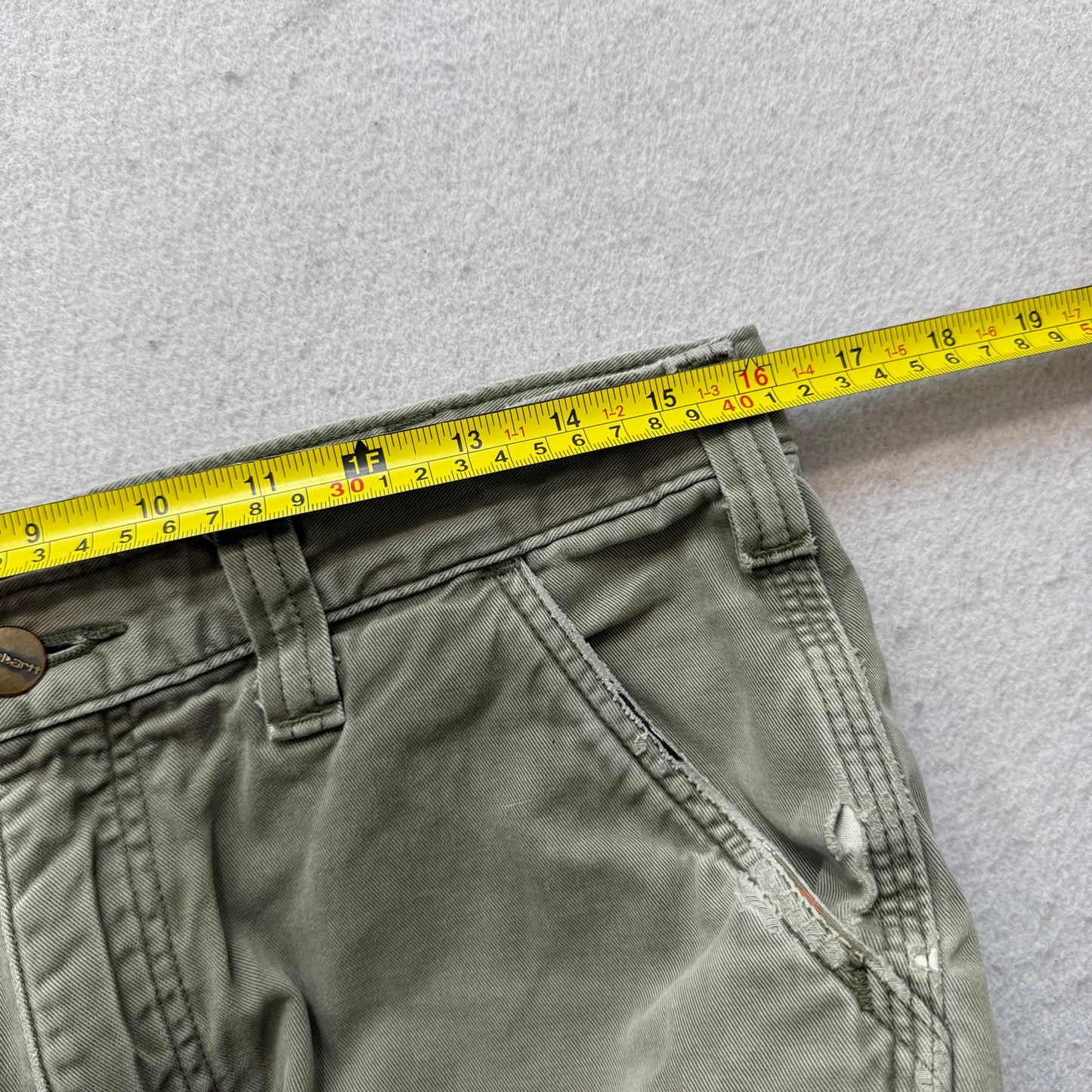 Carhartt Relaxed Fit Men Olive Green Flannel-Lined Double Knee Work Pant - 32x34