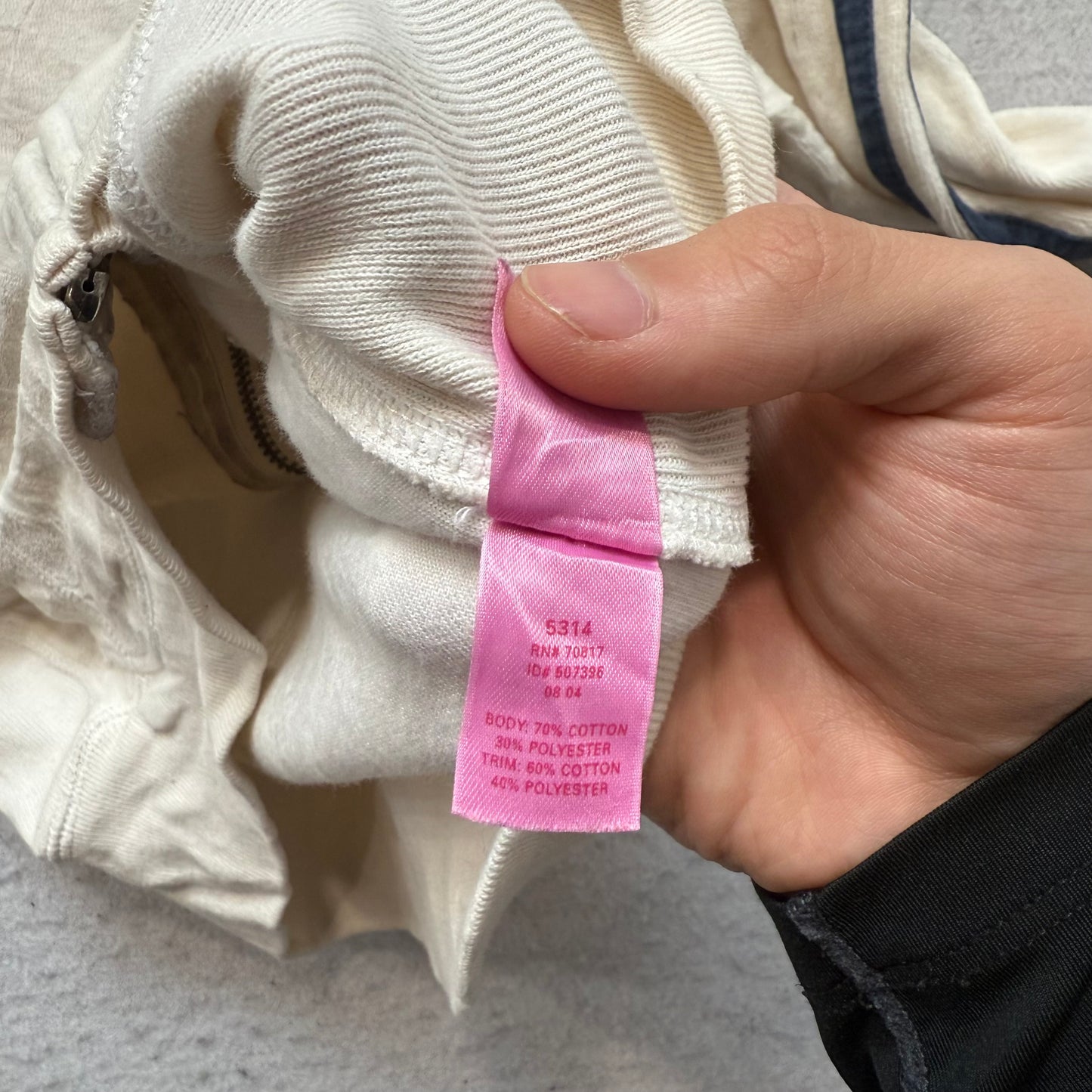 2004 Victoria's Secret PINK Cream Navy #86 Varsity Striped Sleeve Hoodie - XS
