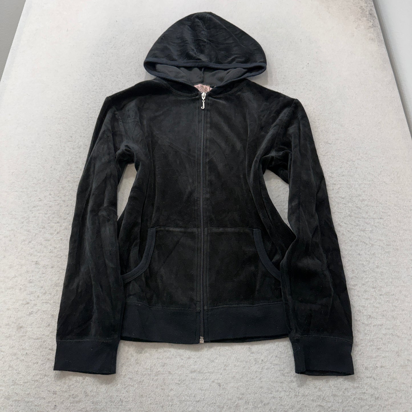 Vintage Juicy Couture Women's Black Velour Tracksuit Set Hoodie & Pants Size L