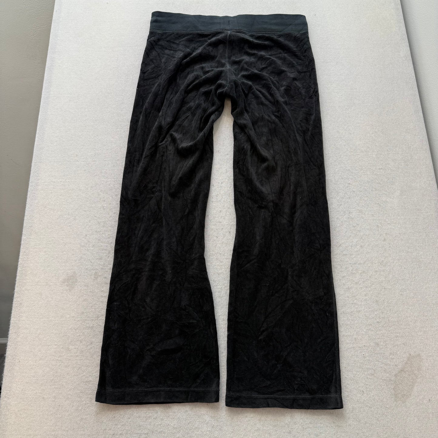 Vintage Juicy Couture Women's Black Velour Flared Track Pants Drawstring Size S