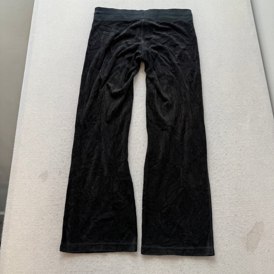 Vintage Juicy Couture Women's Black Velour Flared Track Pants Drawstring Size S