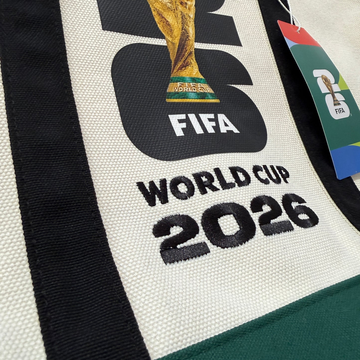 Official FIFA World Cup 2026 Cream Green Black Canvas Tote Bag - NWT