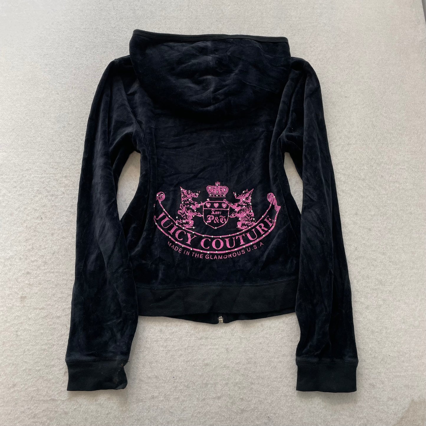 Vintage Juicy Couture Scottie Dogs Womens Black Velour Tracksuit Set Logo Size L
