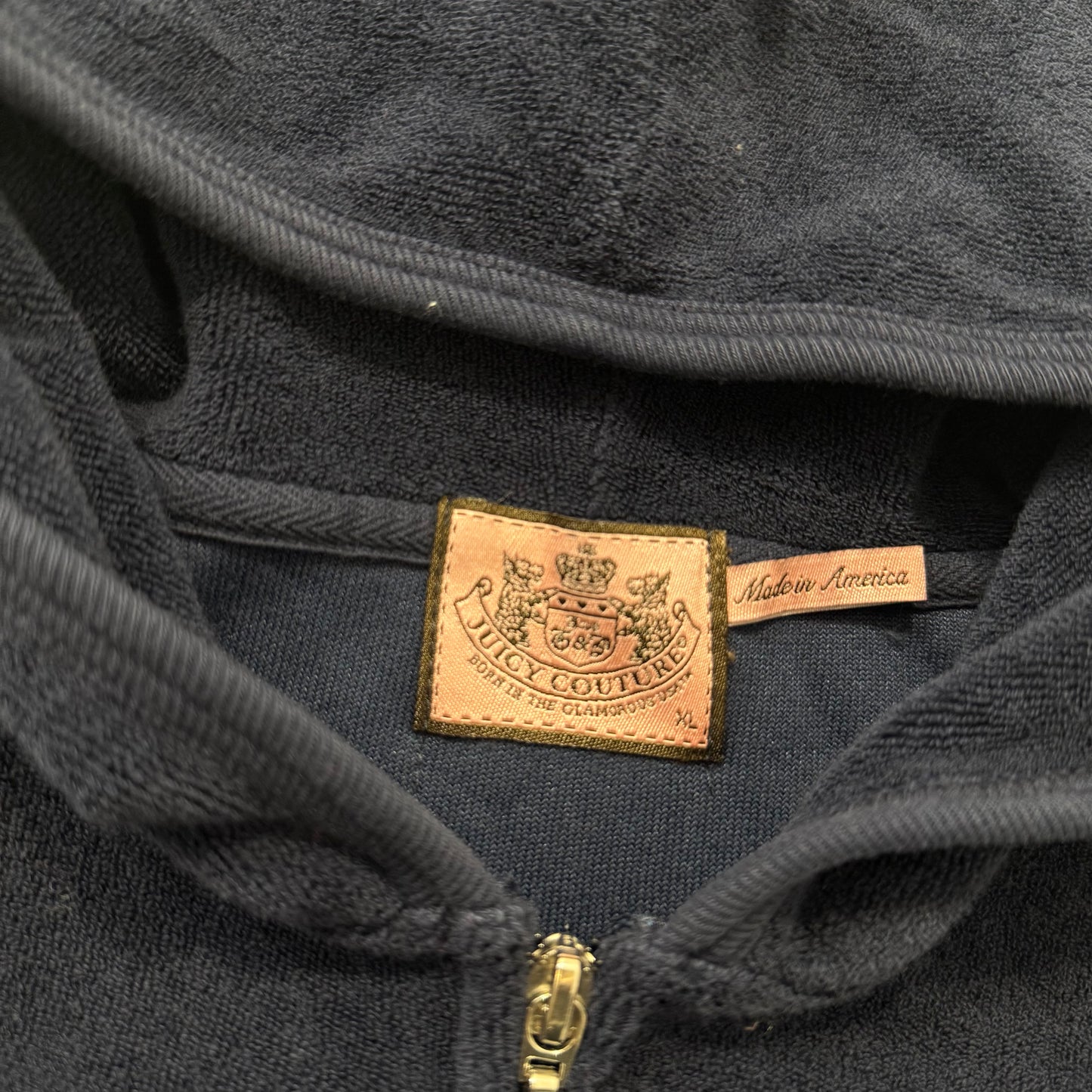 Juicy Couture Women's Navy Blue Terrycloth Full Zip Hoodie Graphic Logo Size XL