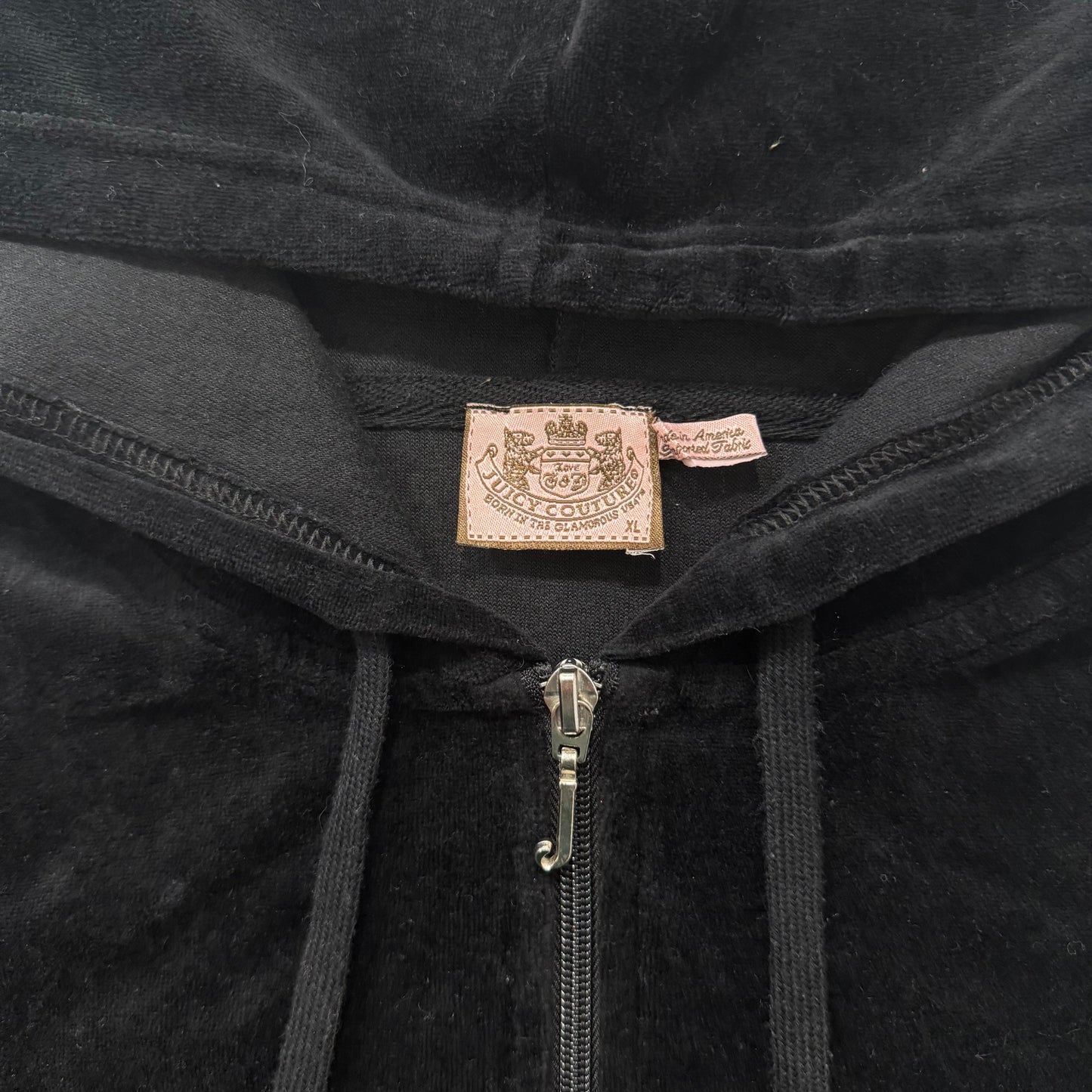 Juicy Couture Women's Black Velour Zip-Up Hoodie Drawstring Pockets Y2k Size XL