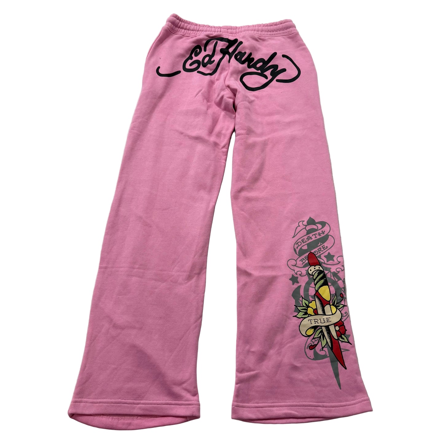 Ed Hardy Women's Bubblegum Pink Cotton Wide Leg Sweatpants Tiger Graphic Size S