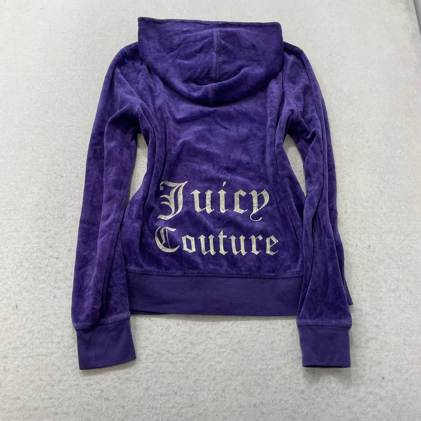 Juicy Couture Women Dark Periwinkle Velour Tracksuit Set Hoodie & Pant Size L/XL