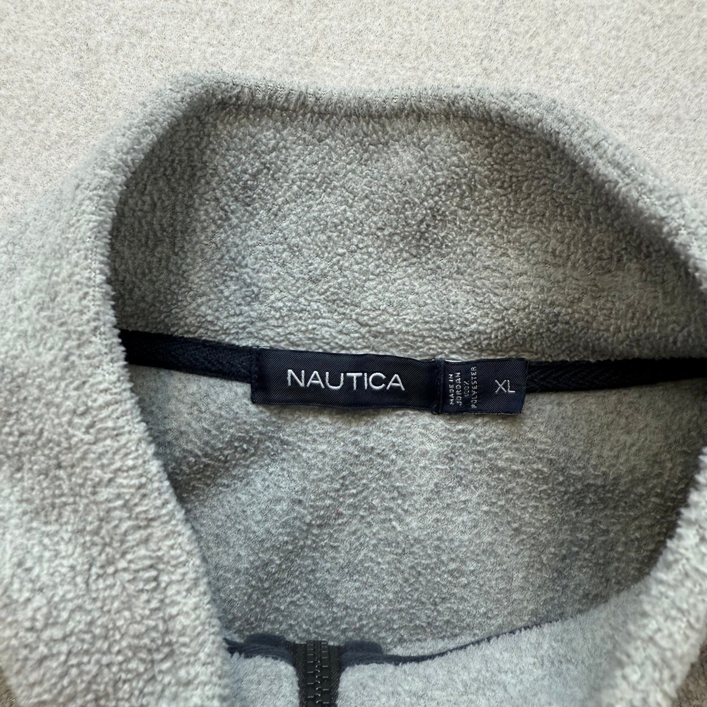 Nautica Men's Gray Fleece Full Zip Jacket Black Contrast Panel Mock Neck Size XL