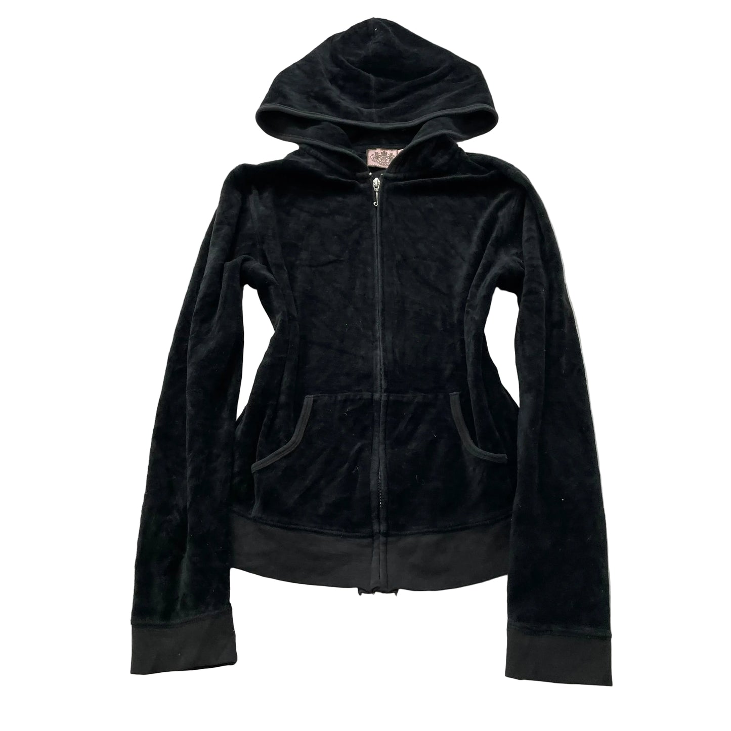 Juicy Couture Women's Black Velour Full Zip Hoodie Y2k Pockets Loungewear Size M