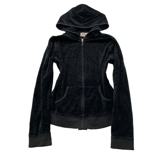 Juicy Couture Women's Black Velour Full Zip Hoodie Y2k Pockets Loungewear Size M