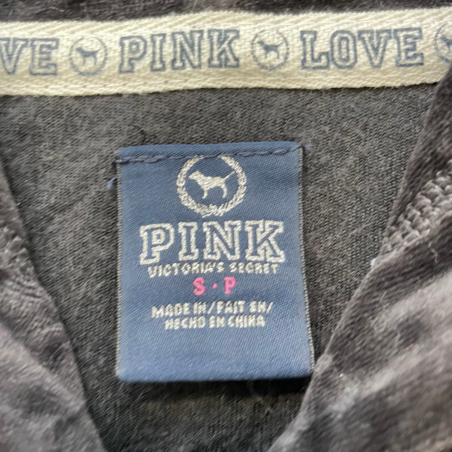 Victoria's Secret PINK Women's Black Zip-Up Hoodie Sequin Logo Drawstring Size S