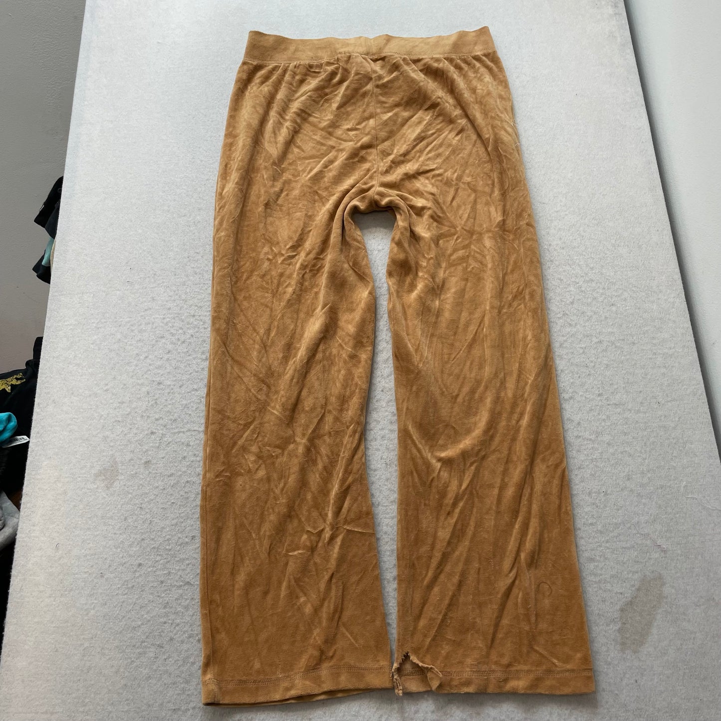 Vintage Juicy Couture Women's Camel Velour Flared Track Pants Drawstring Size L