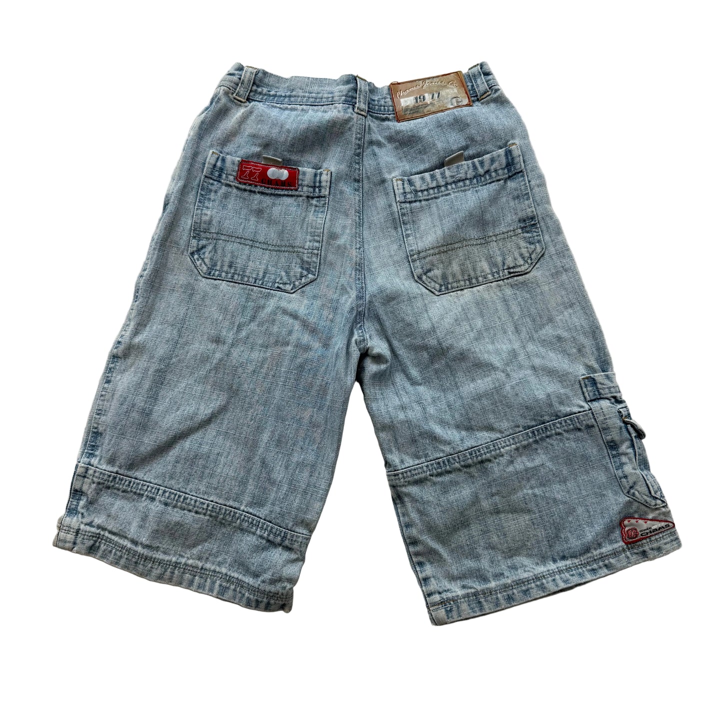 Chams Jeans Est 1977 Men's Blue Light Wash Denim Cargo Shorts Baggy Pockets Y2K