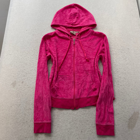 Juicy Couture Pink Velour Tracksuit Set Zip-Up Hoodie & Drawstring Pant Size M/L