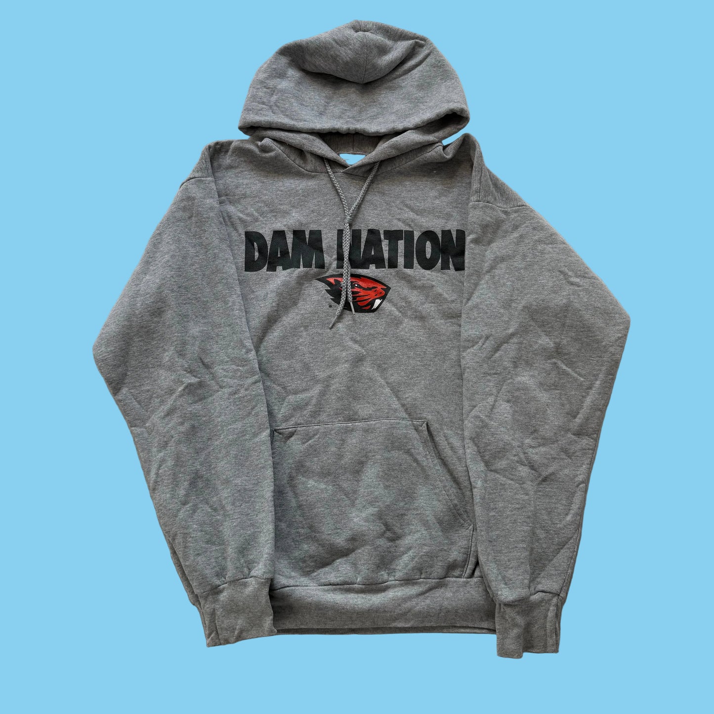 Port & Company Classic Men Gray Hoodie Oregon University Dam Nation Print Size M