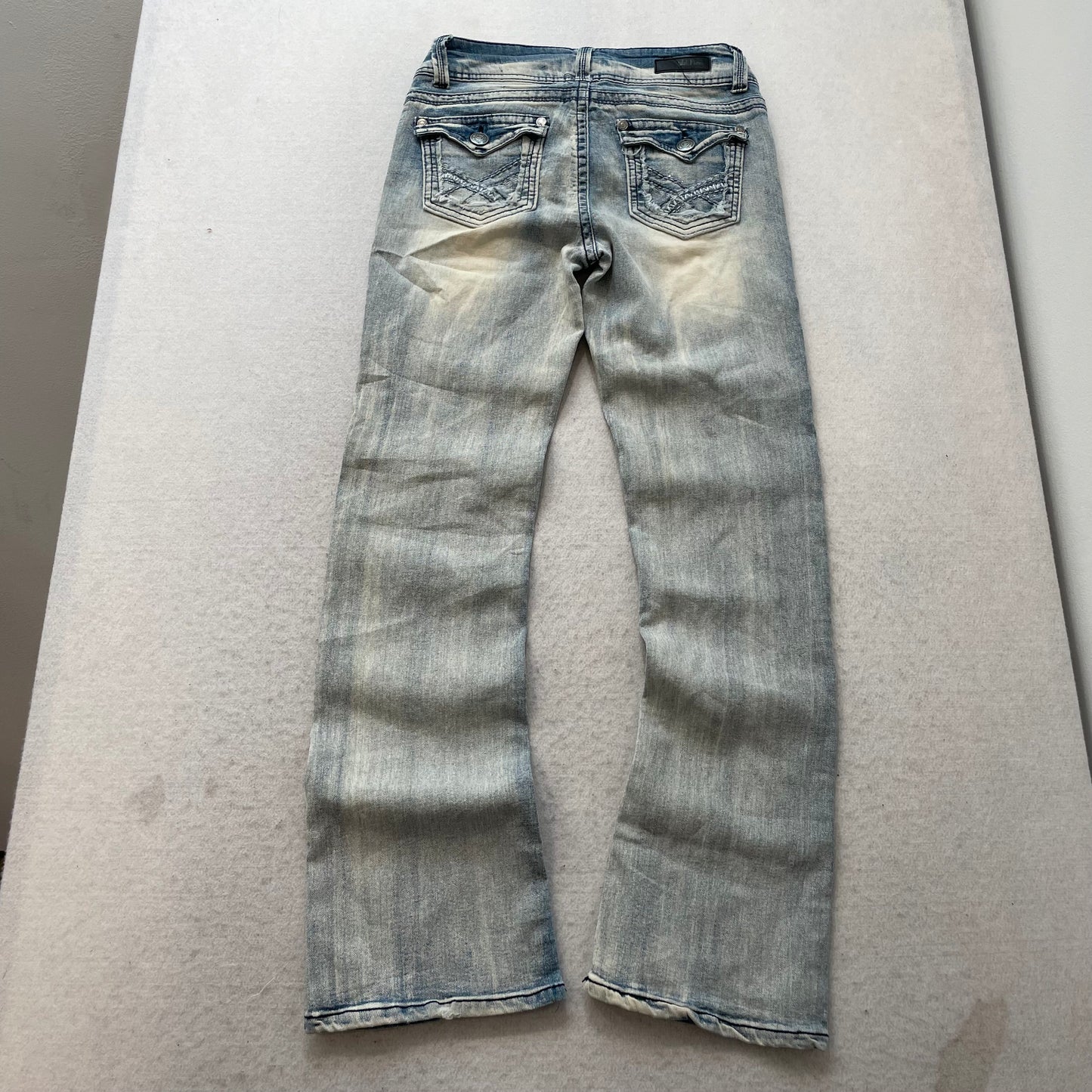 Wallflower Women's Blue Faded Low Rise Bootcut Denim Jeans Pockets Y2k Size 9
